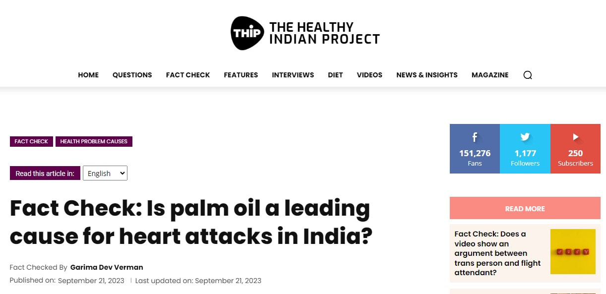 Fact Check: Is palm oil a leading cause for heart attacks in India?